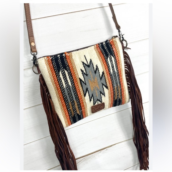 American Darling Handbags - American Darling Bag Churro Wool Leather Tooled Fringe Aztec Boho Crossbody NWT